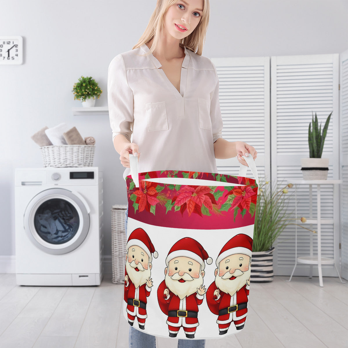 Round Laundry Basket Santa Claus Christmas decoration