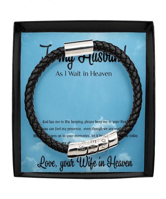 Leather Men's Bracelet, To my Husband As I wait in Heaven Home-clothes-jewelry