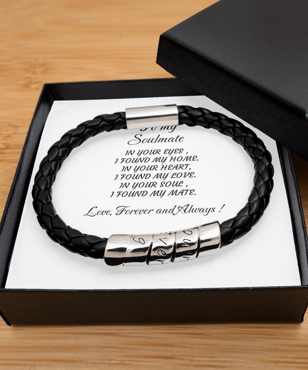 Leather Men's Bracelet, To my Soulmate Home-clothes-jewelry