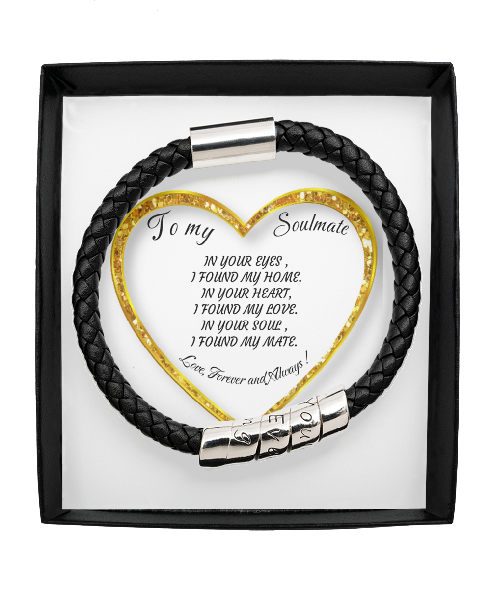 Leather Men's Bracelet, To my Soulmate Home-clothes-jewelry