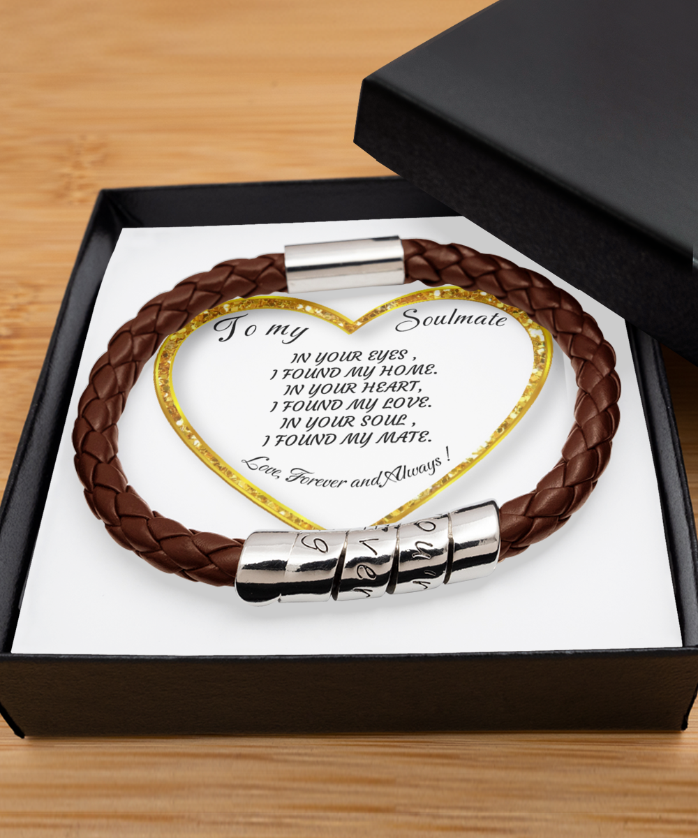 Leather Men's Bracelet, To my Soulmate Home-clothes-jewelry