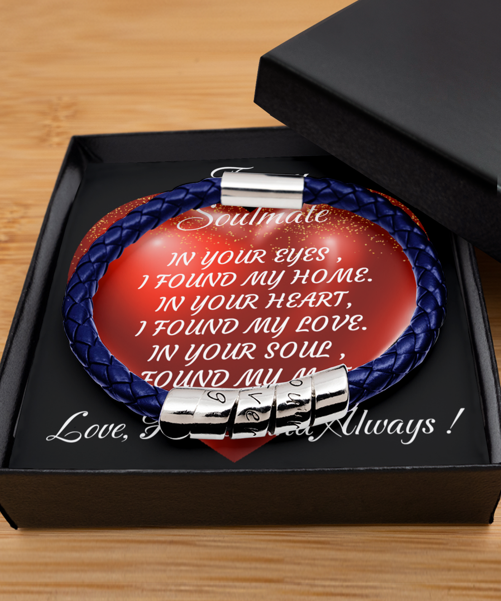 Leather Men's Bracelet, To my Soulmate Home-clothes-jewelry