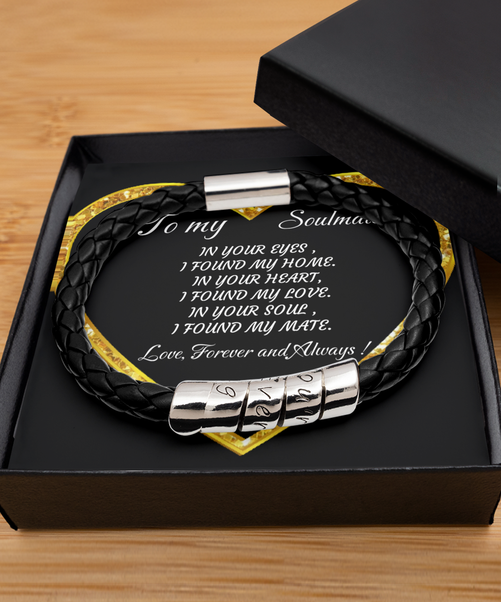 Leather Men's Bracelet, To my Soulmate Home-clothes-jewelry