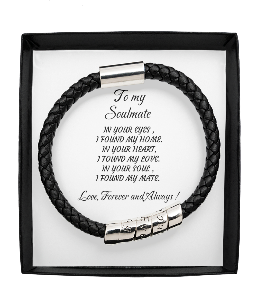 Leather Men's Bracelet, To my Soulmate Home-clothes-jewelry