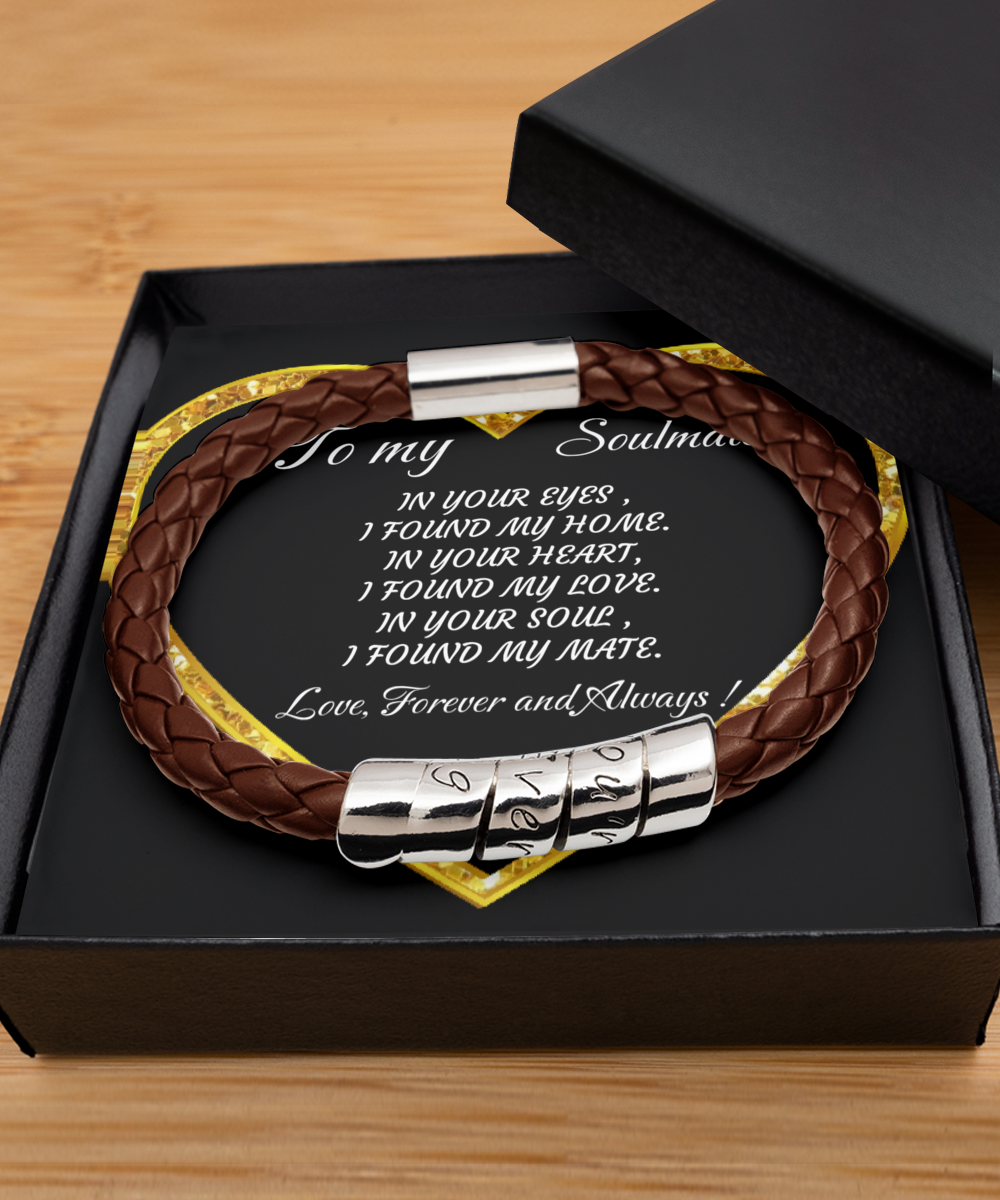 Leather Men's Bracelet, To my Soulmate Home-clothes-jewelry