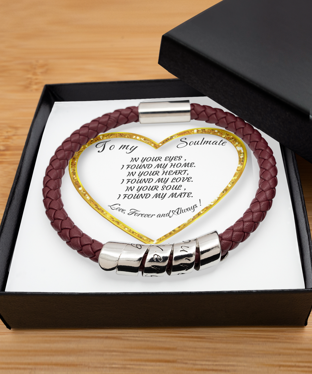 Leather Men's Bracelet, To my Soulmate Home-clothes-jewelry