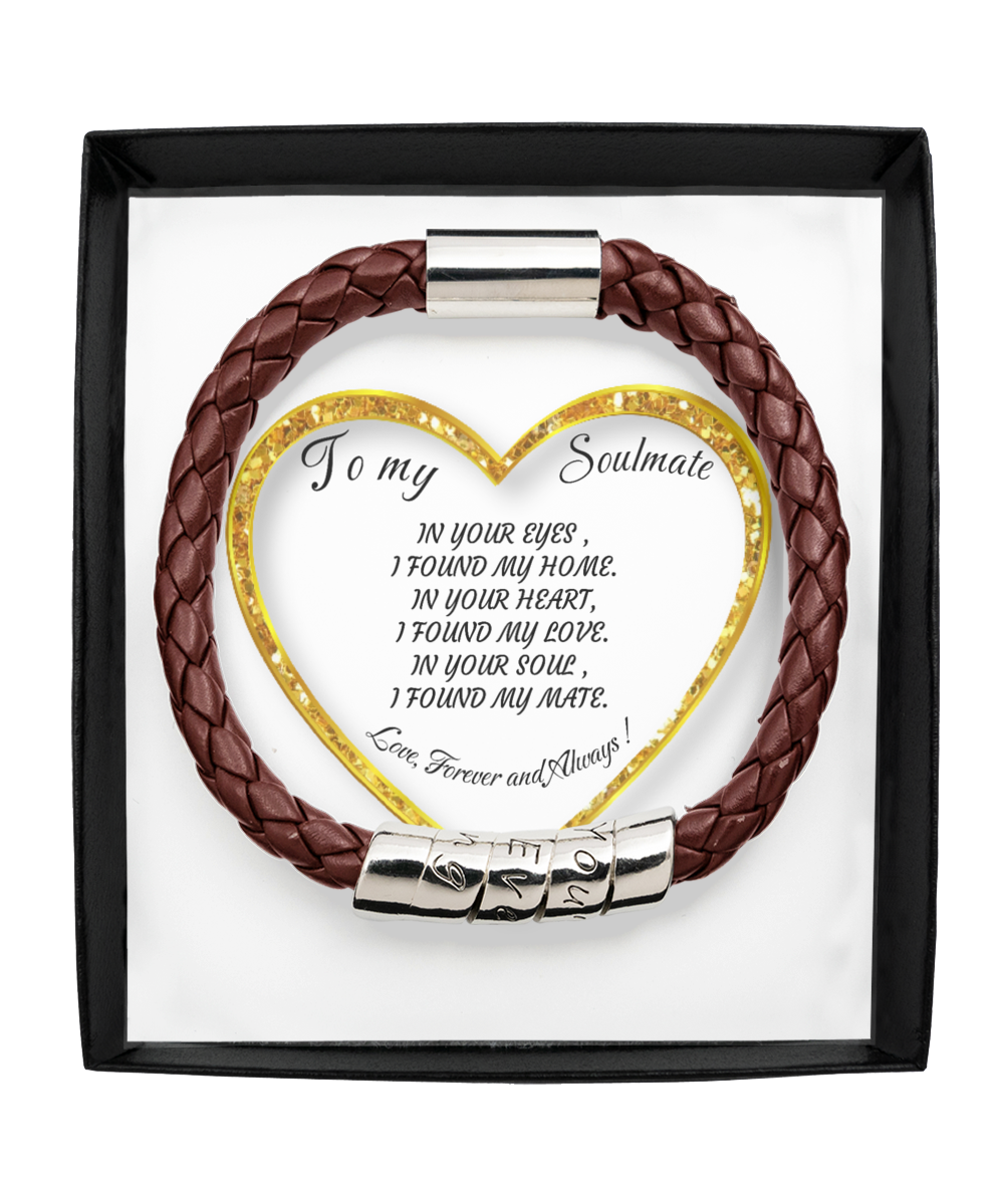 Leather Men's Bracelet, To my Soulmate Home-clothes-jewelry