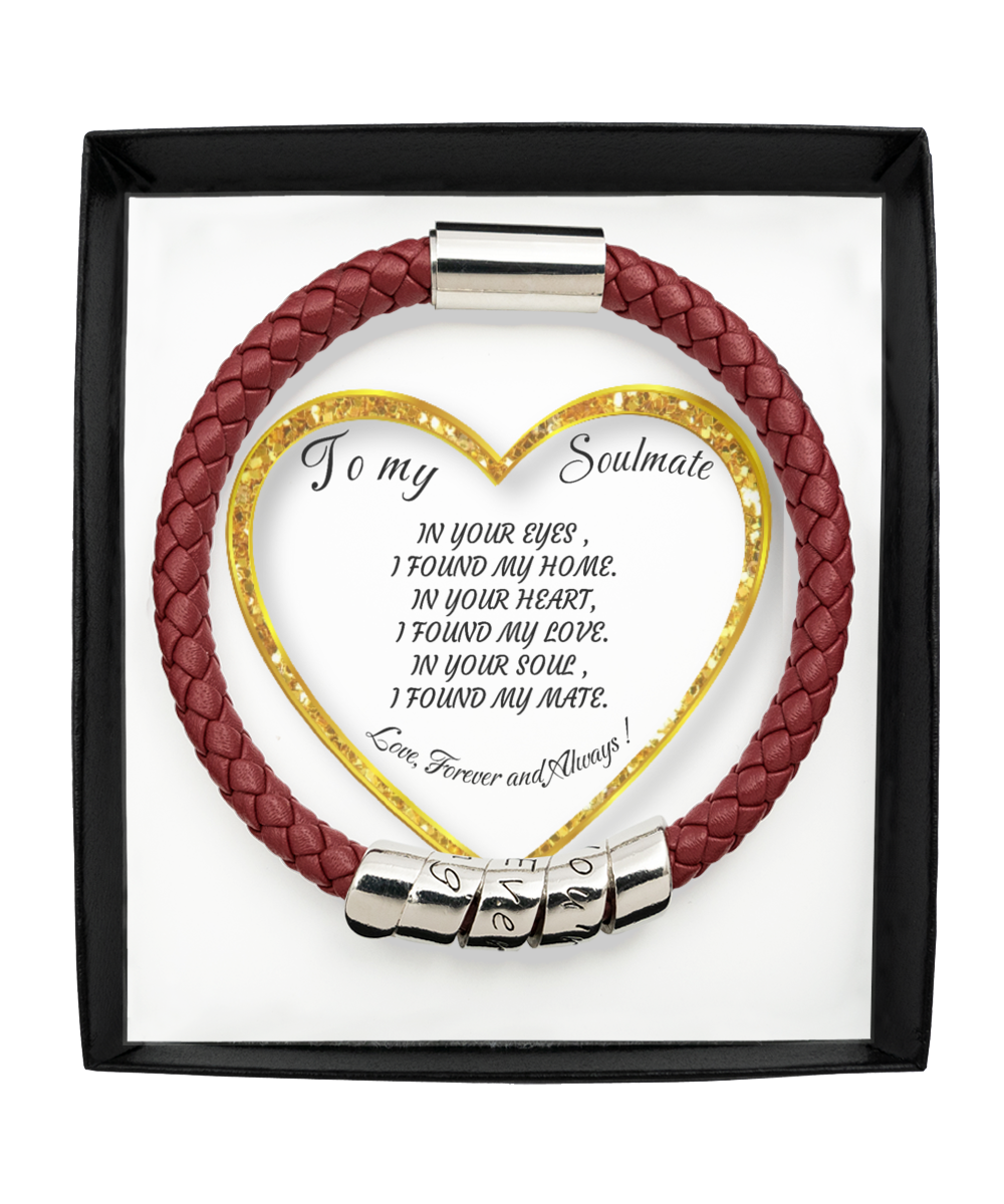 Leather Men's Bracelet, To my Soulmate Home-clothes-jewelry