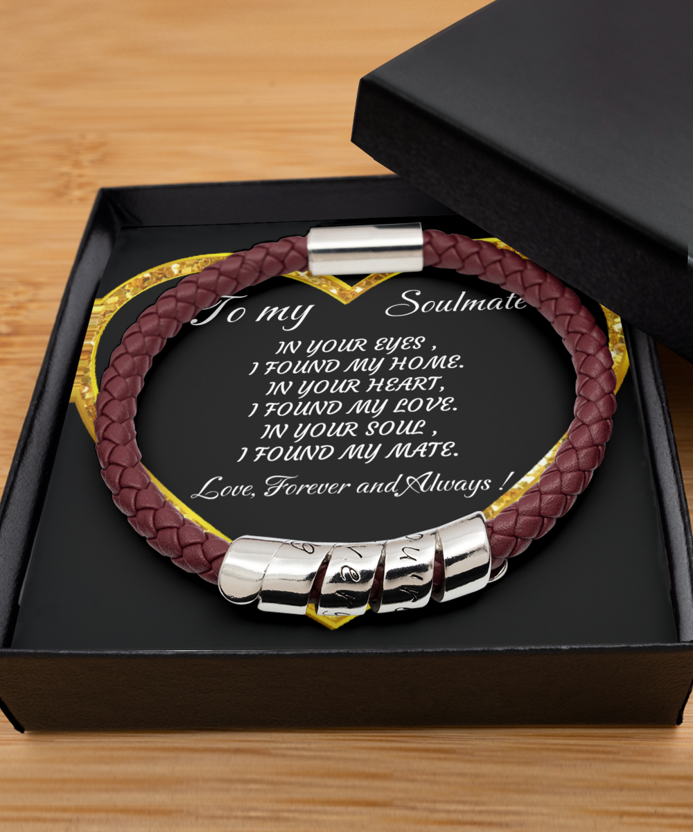 Leather Men's Bracelet, To my Soulmate Home-clothes-jewelry