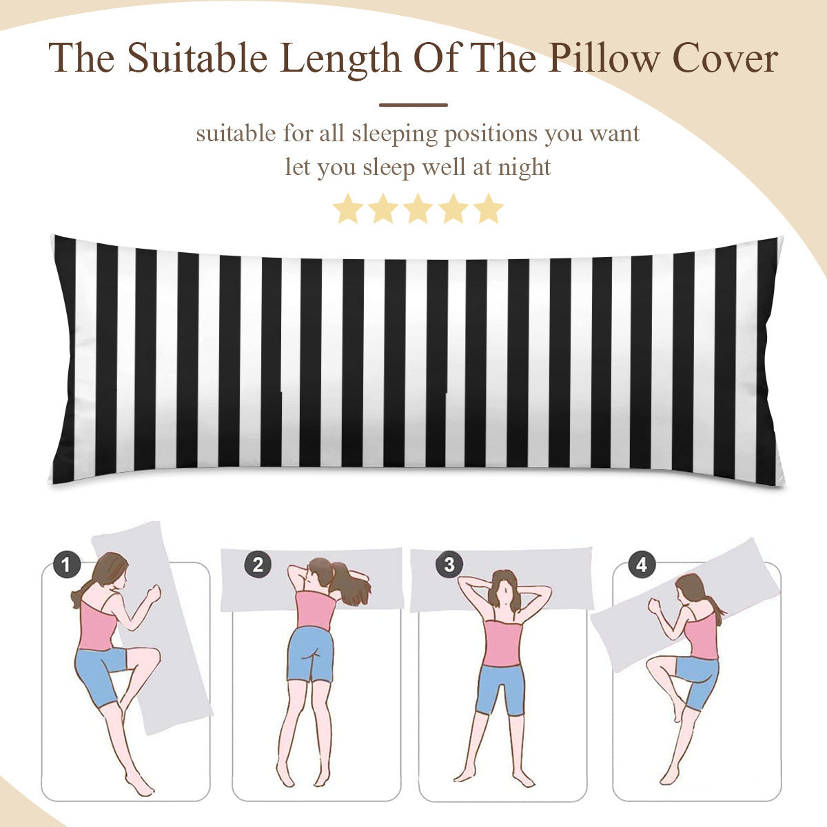 Long Pillow Cover Double-Sided Design stripes black and white Home-clothes-jewelry