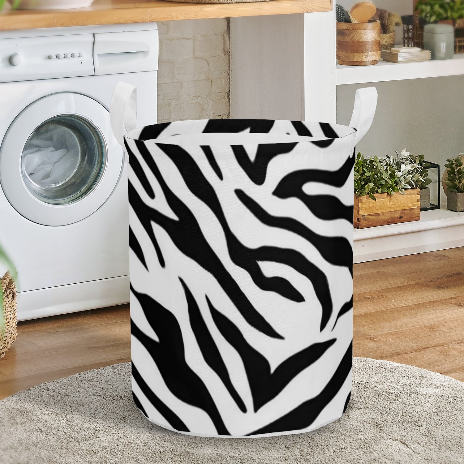 Round Laundry Basket Tiger black white