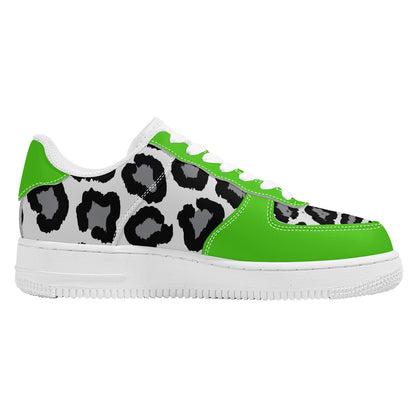 Low Top Unisex Sneakers Green with Leopard decoration