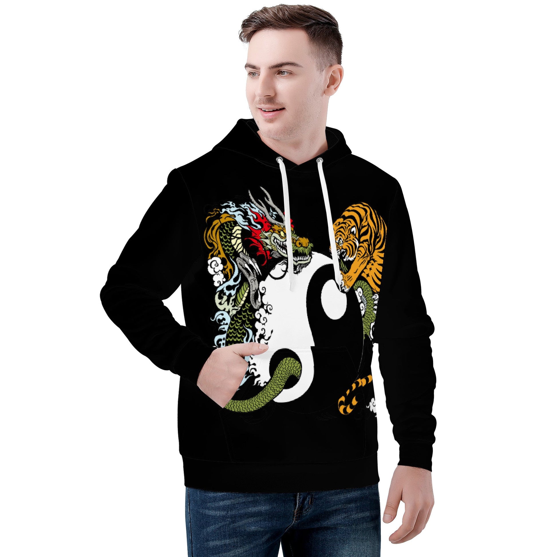 Men's All Over Print Hoodie Tiger and Dragon Home-clothes-jewelry