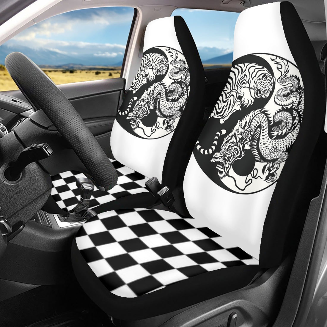 Microfiber Car Seat Covers - 3Pcs Tiger and Dragon Home-clothes-jewelry