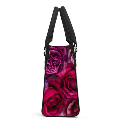 Luxury Women PU Tote Bag - Black with Roses