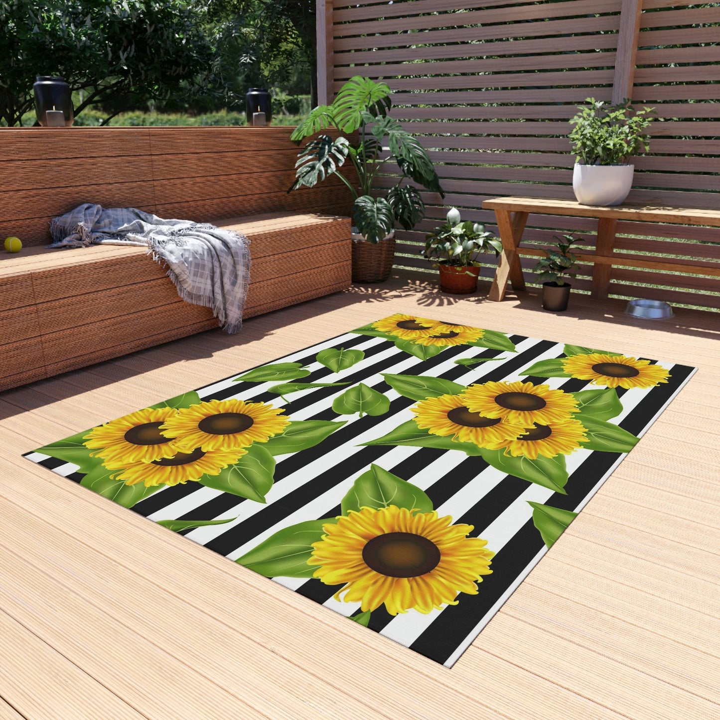 Outdoor Rug Sunflowers on black and white Home-clothes-jewelry