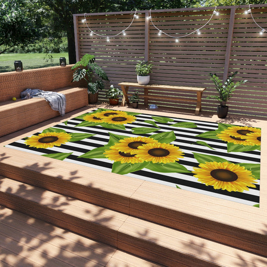 Outdoor Rug Sunflowers on black and white Home-clothes-jewelry