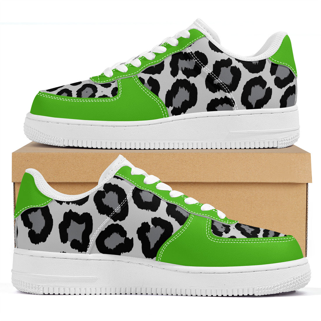 Low Top Unisex Sneakers Green with Leopard decoration