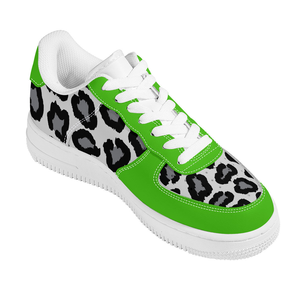 Low Top Unisex Sneakers Green with Leopard decoration