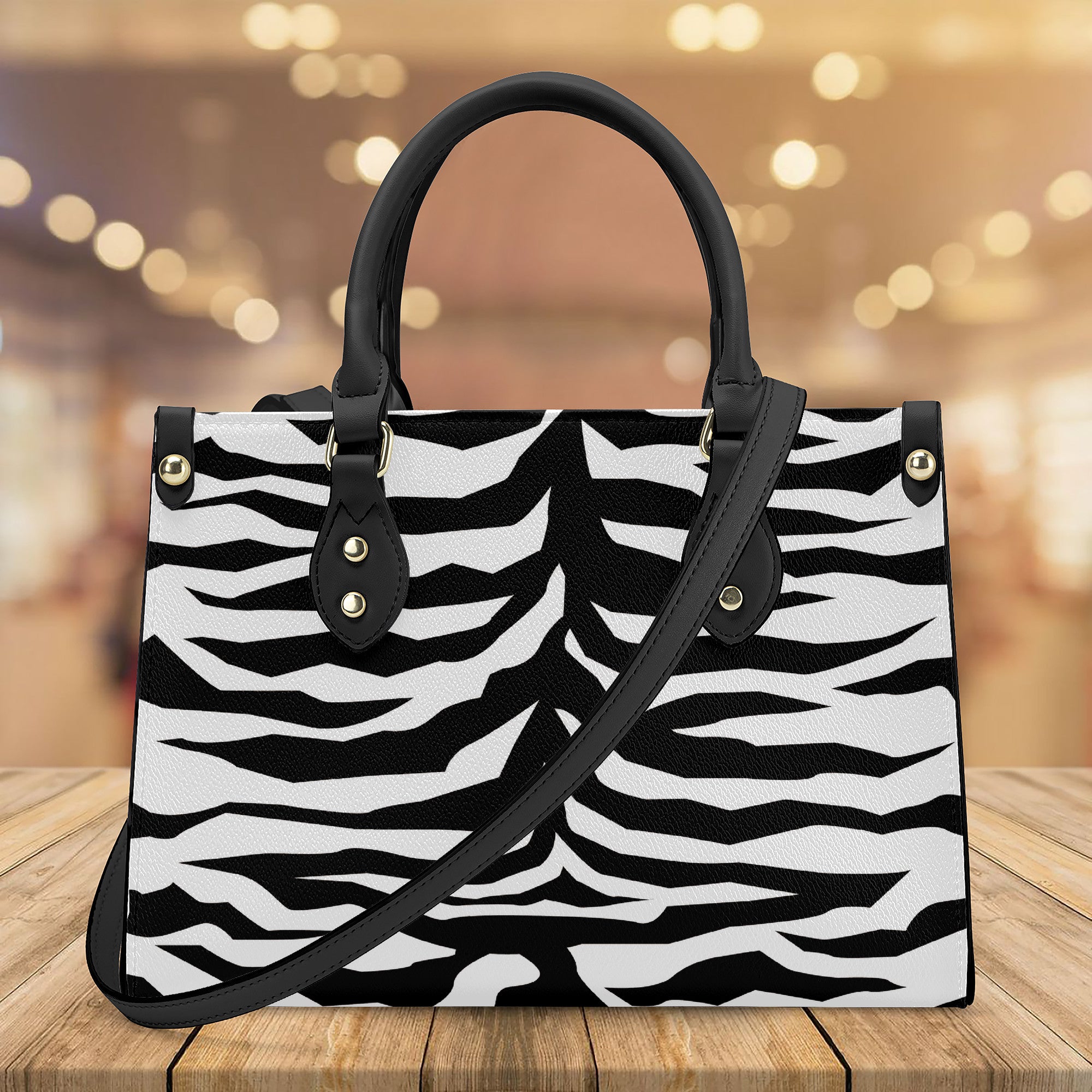 Luxury Women PU Tote Bag - Black White Tiger decoration