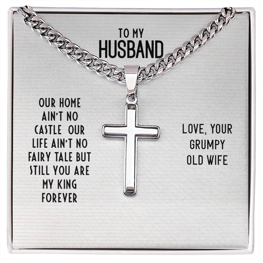 Personalized Steel Cross Necklace on Cuban Chain To my Husband Home-clothes-jewelry