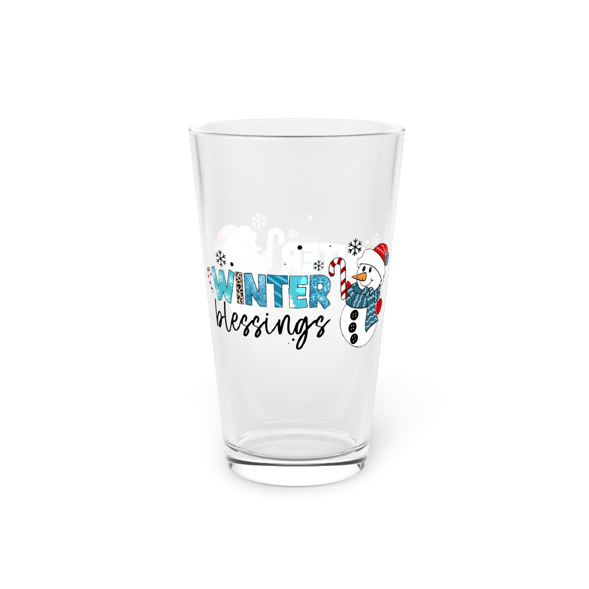 Pint Glass, 16oz Winter blessings Snowman Christmas Home-clothes-jewelry