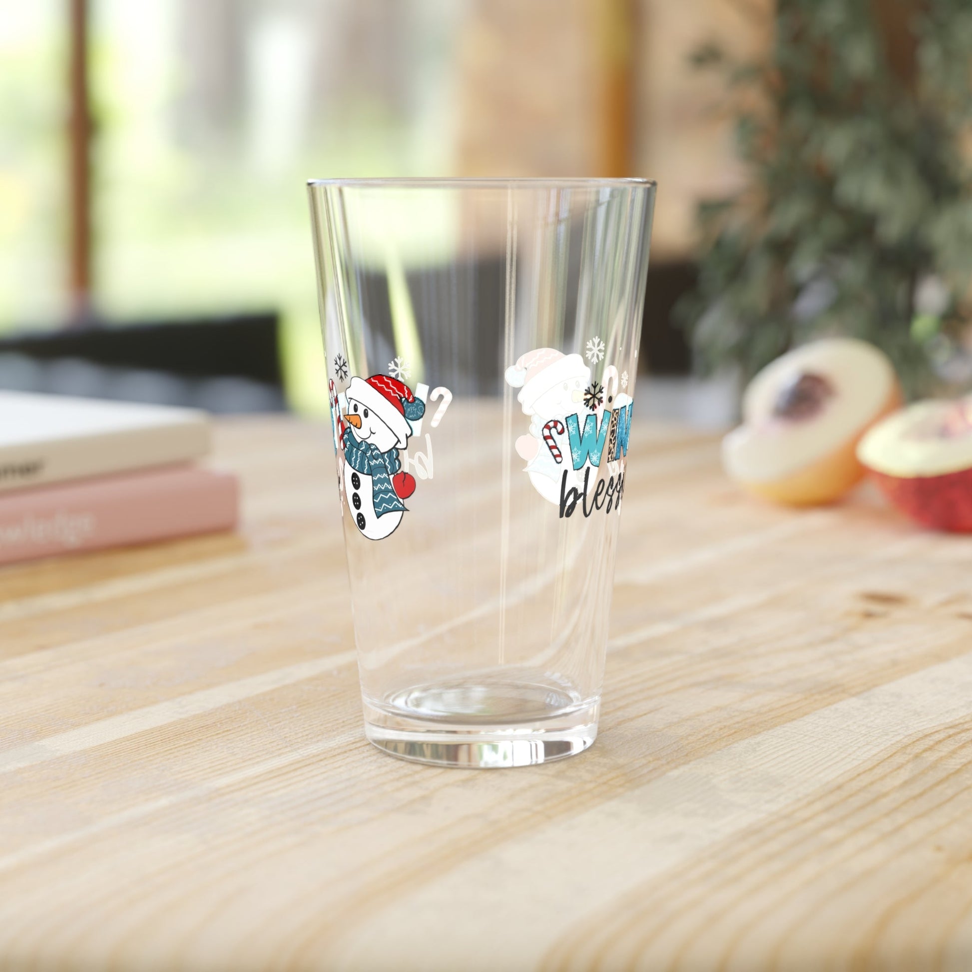 Pint Glass, 16oz Winter blessings Snowman Christmas Home-clothes-jewelry