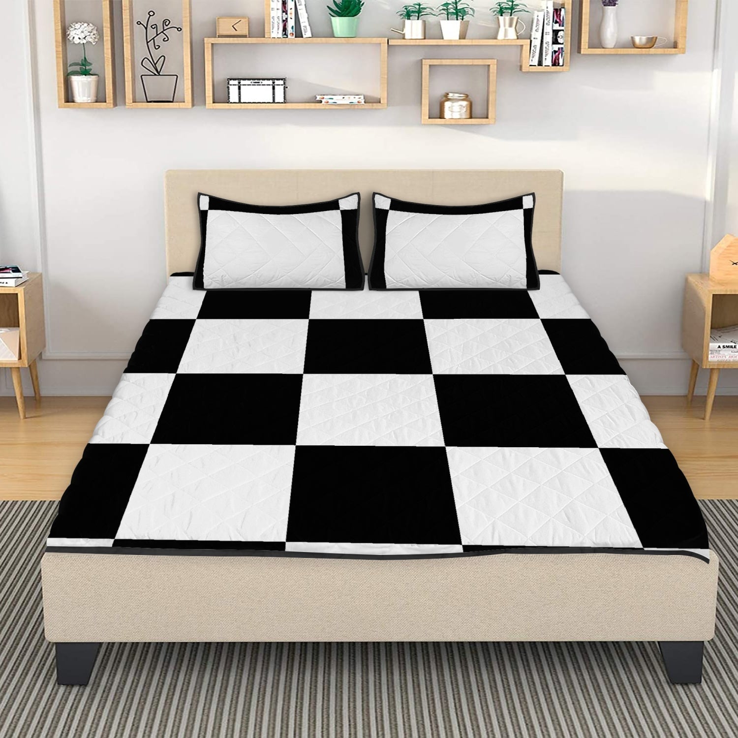 Polyester Quilt Bed Set black and white Home-clothes-jewelry