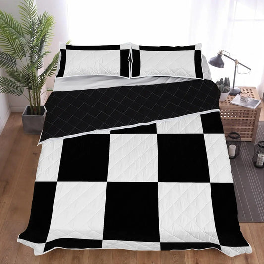 Polyester Quilt Bed Set black and white Home-clothes-jewelry