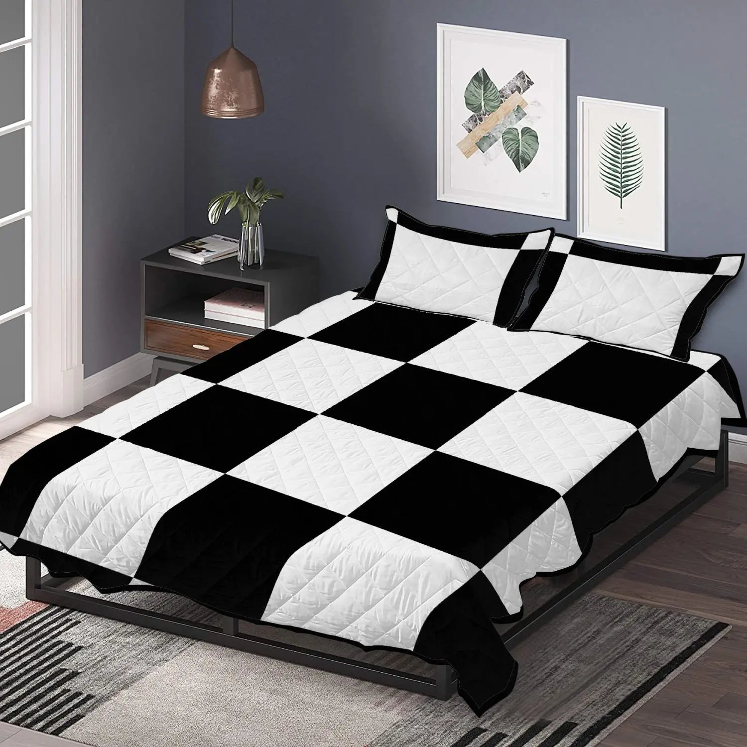 Polyester Quilt Bed Set black and white Home-clothes-jewelry