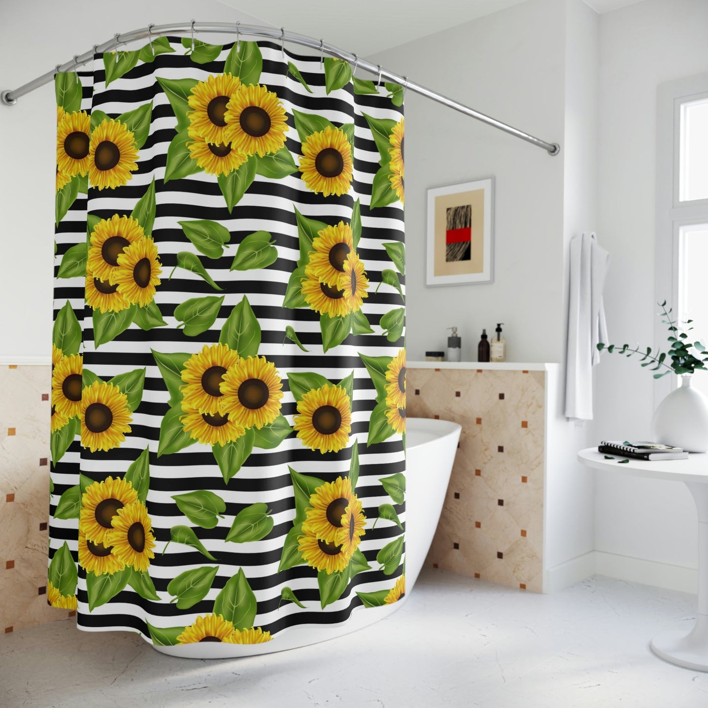 Polyester Shower Curtain Sunflowers on black and white Home-clothes-jewelry