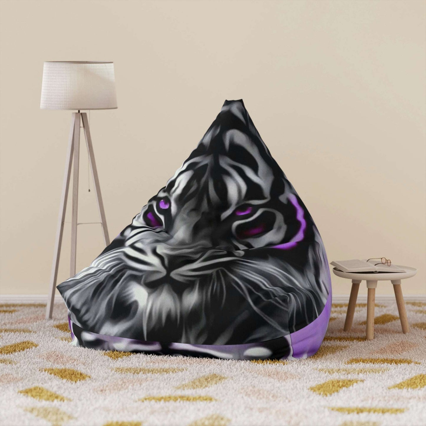 Purr-fectly Stylish: Unleash the Wild Side with a Purple Tiger Bean Bag Chair Cover! Home-clothes-jewelry