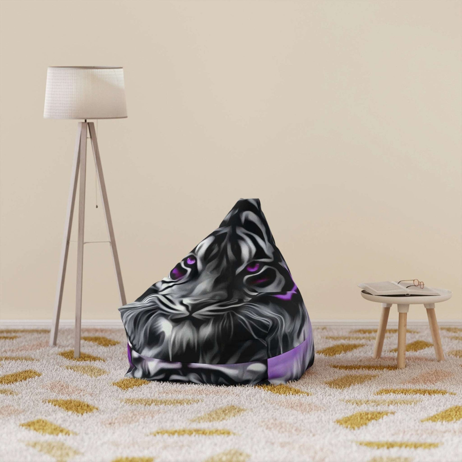 Purr-fectly Stylish: Unleash the Wild Side with a Purple Tiger Bean Bag Chair Cover! Home-clothes-jewelry