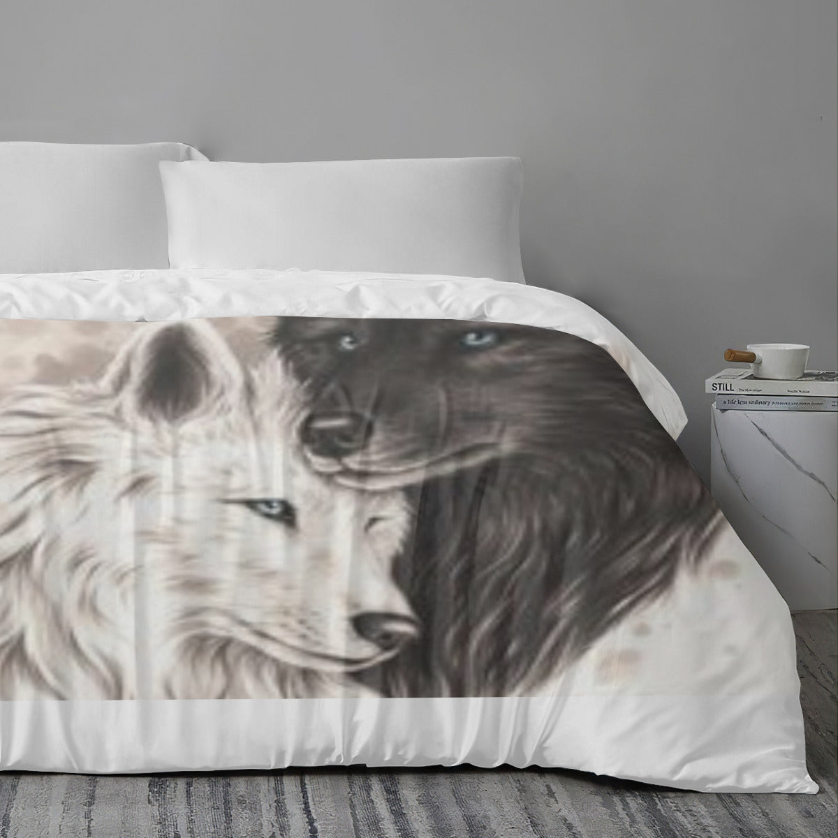 Quilt Cover Four-Piece Set (Double-Sided Printing) | Polyester - Black and White Wolfs Home-clothes-jewelry