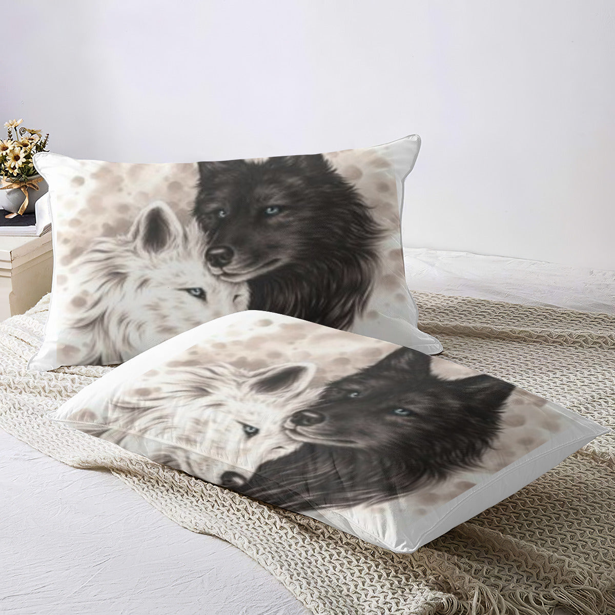 Quilt Cover Four-Piece Set (Double-Sided Printing) | Polyester - Black and White Wolfs Home-clothes-jewelry