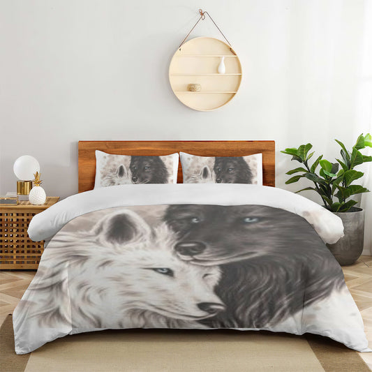 Quilt Cover Four-Piece Set (Double-Sided Printing) | Polyester - Black and White Wolfs Home-clothes-jewelry