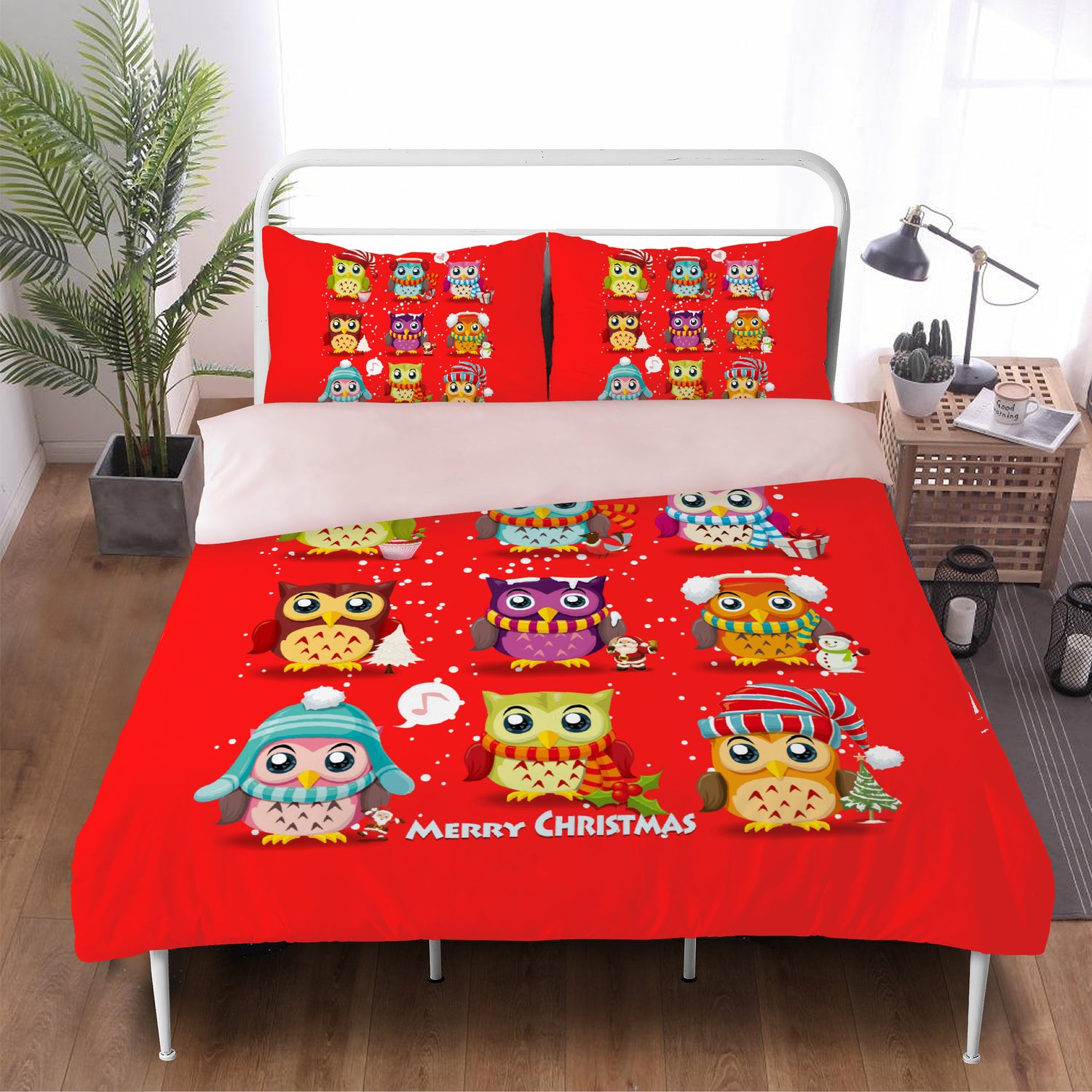 Red Bedding Christmas Owls Home-clothes-jewelry
