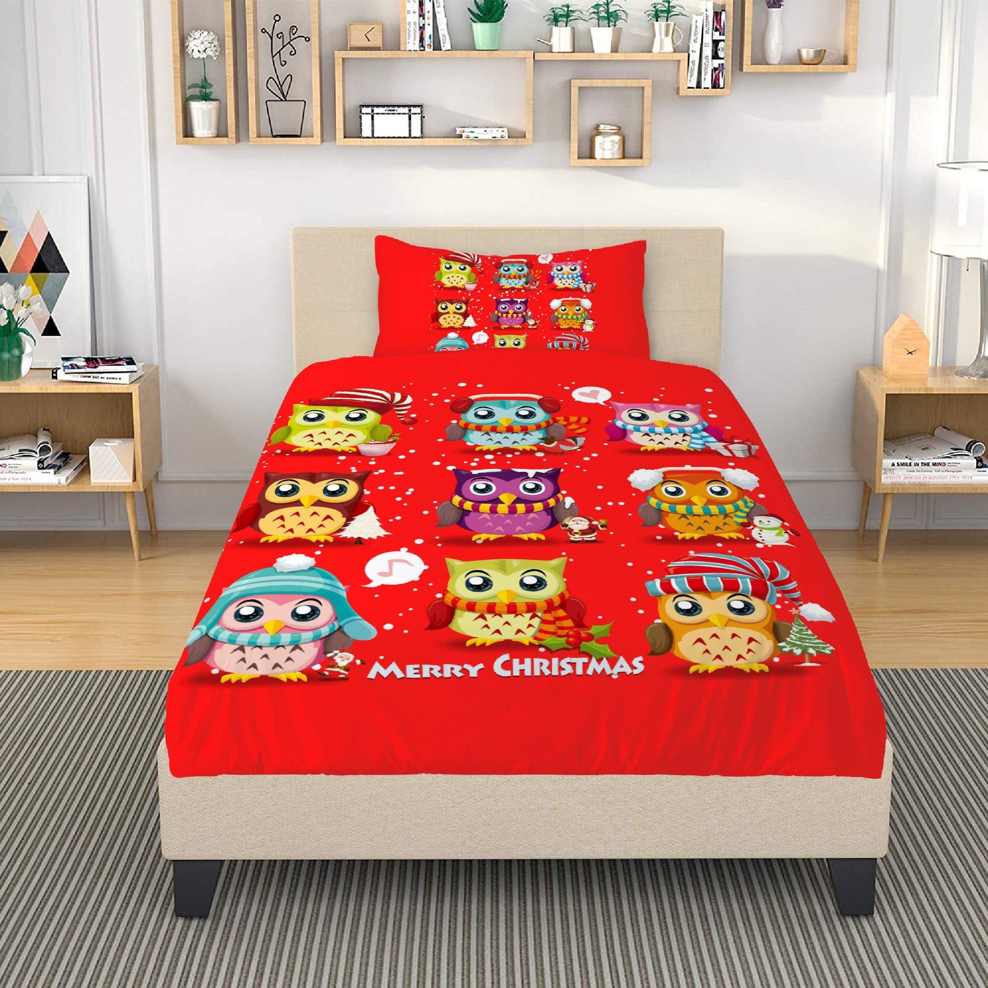 Red Bedding Christmas Owls Home-clothes-jewelry