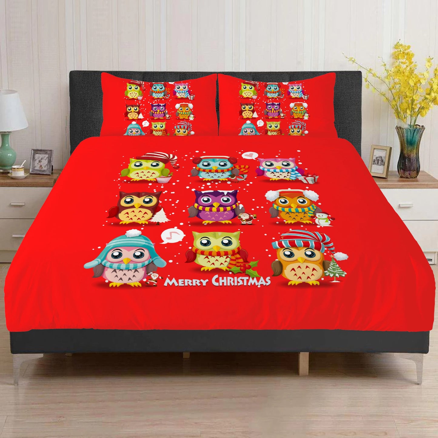 Red Bedding Christmas Owls Home-clothes-jewelry