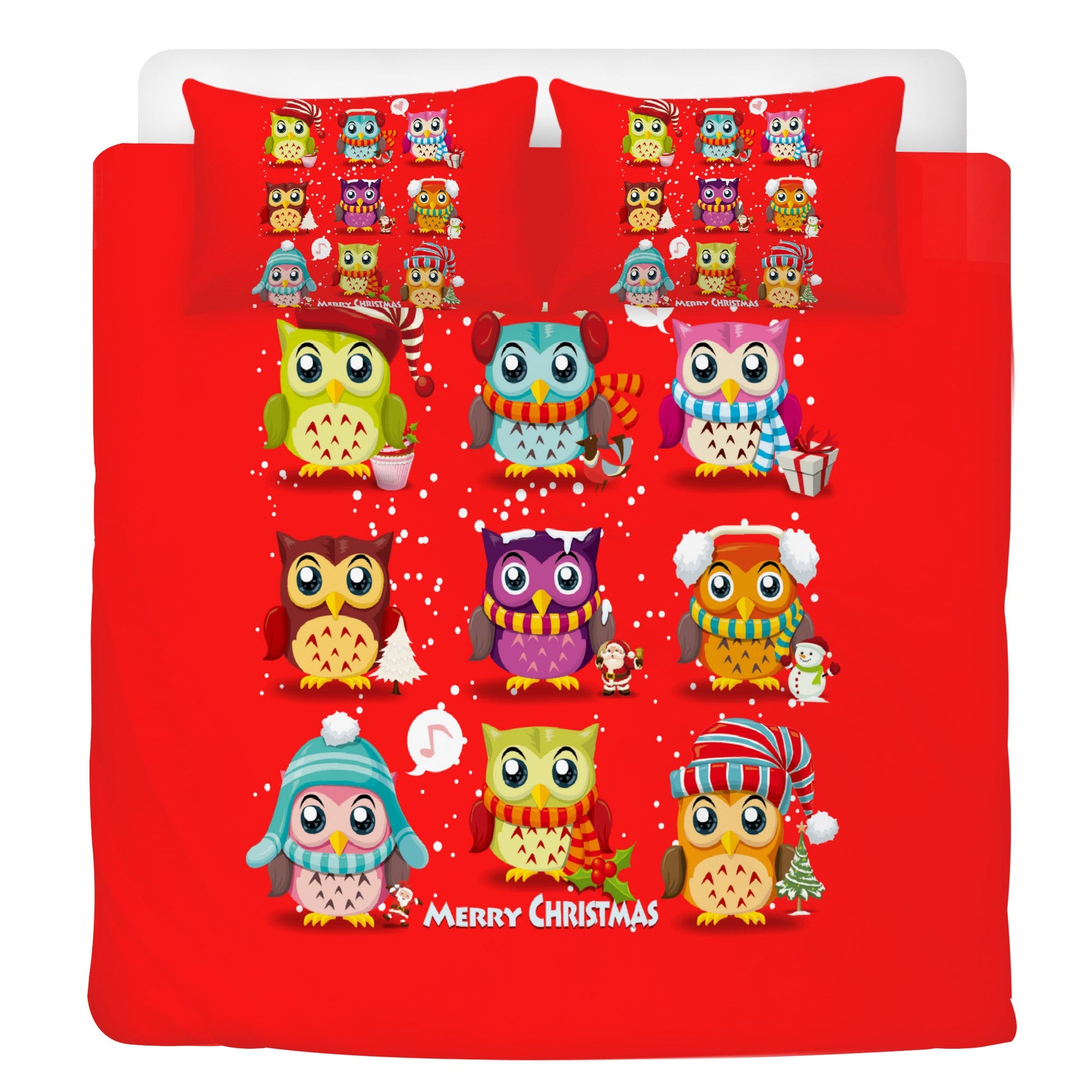 Red Bedding Christmas Owls Home-clothes-jewelry