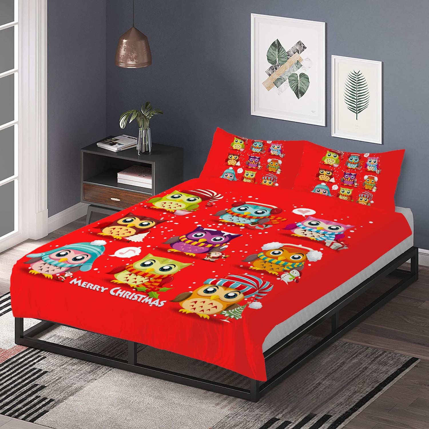 Red Bedding Christmas Owls Home-clothes-jewelry