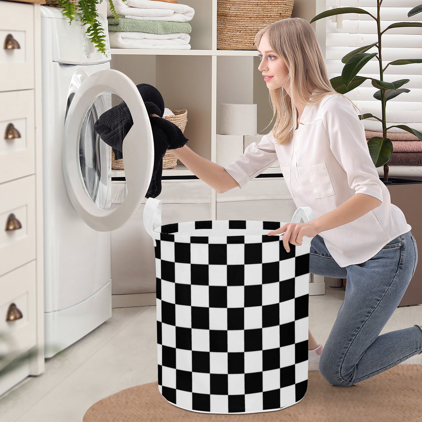 Round Laundry Basket Black and White Home-clothes-jewelry