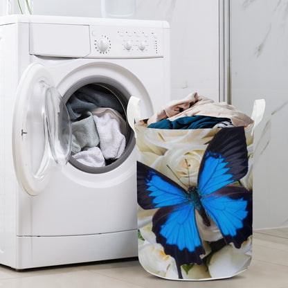 Round Laundry Basket Butterfly and white Roses Home-clothes-jewelry