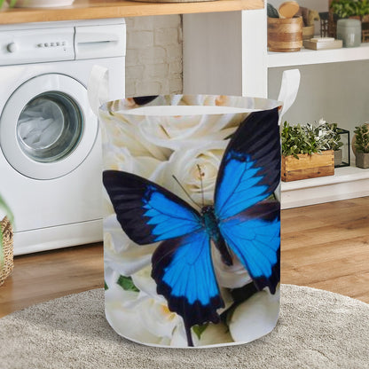 Round Laundry Basket Butterfly and white Roses Home-clothes-jewelry
