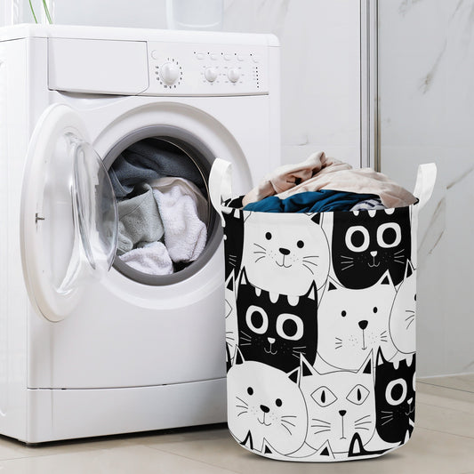 Round Laundry Basket Cats Black White Home-clothes-jewelry