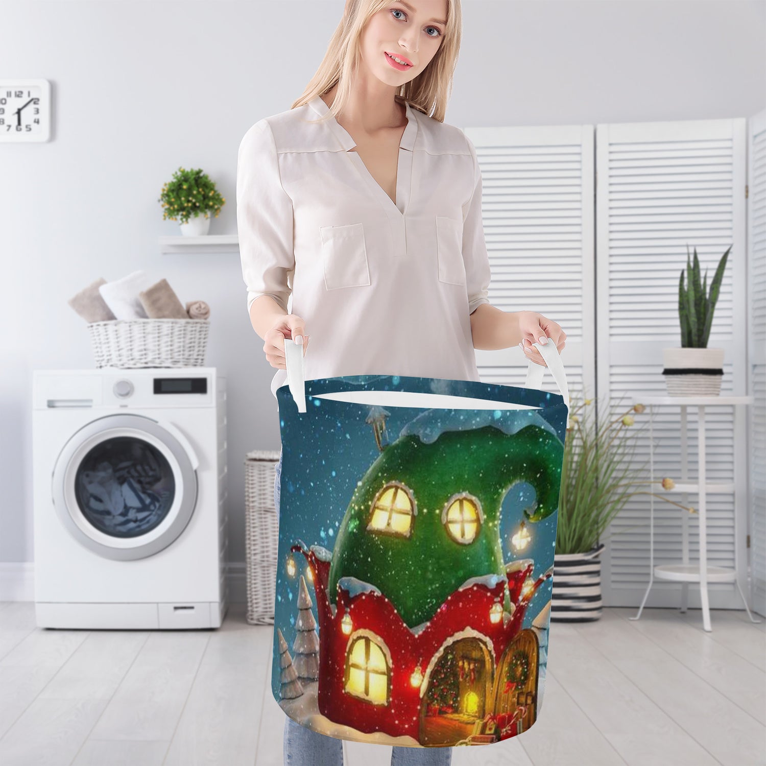Round Laundry Basket Christmas House Home-clothes-jewelry