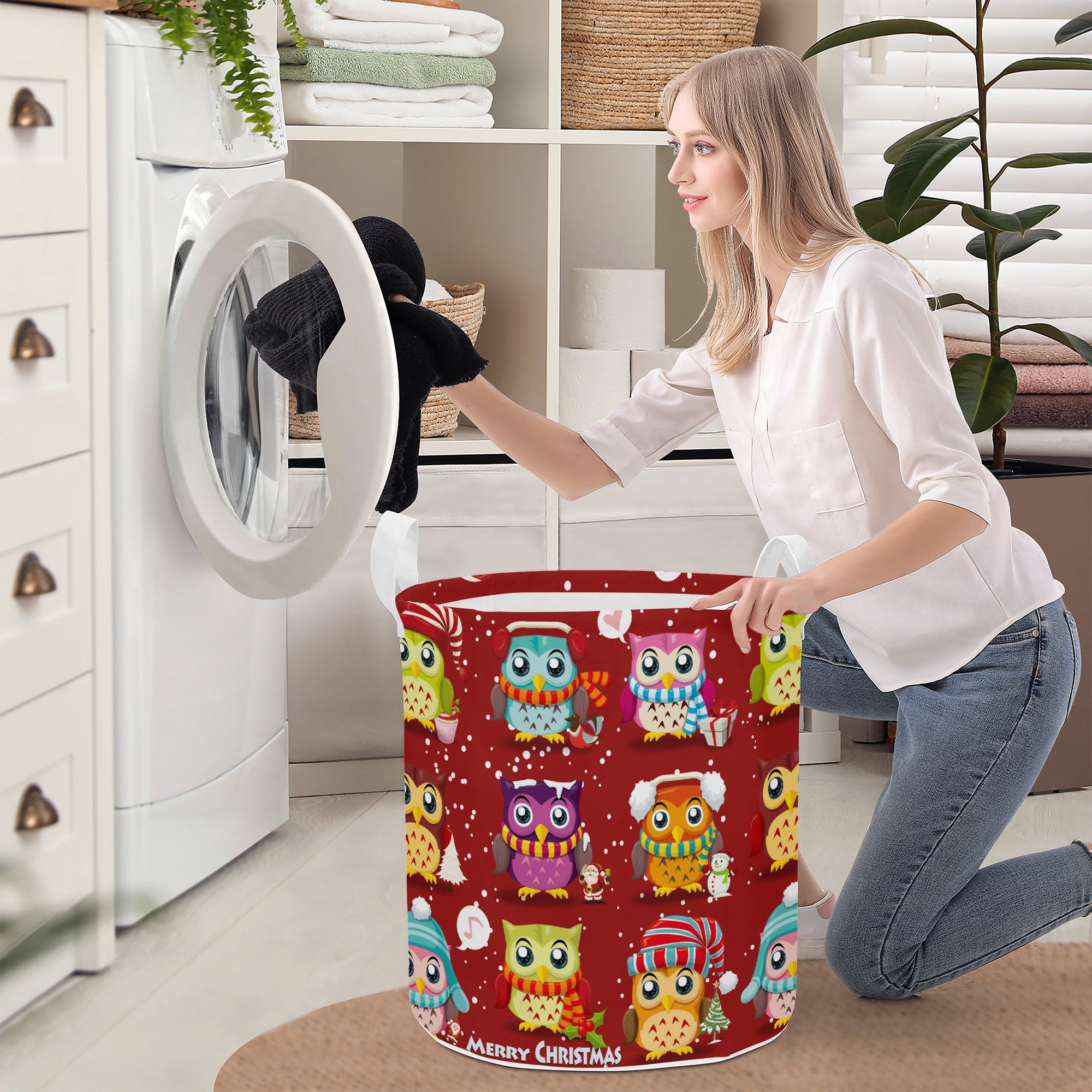 Round Laundry Basket Christmas Owls Home-clothes-jewelry