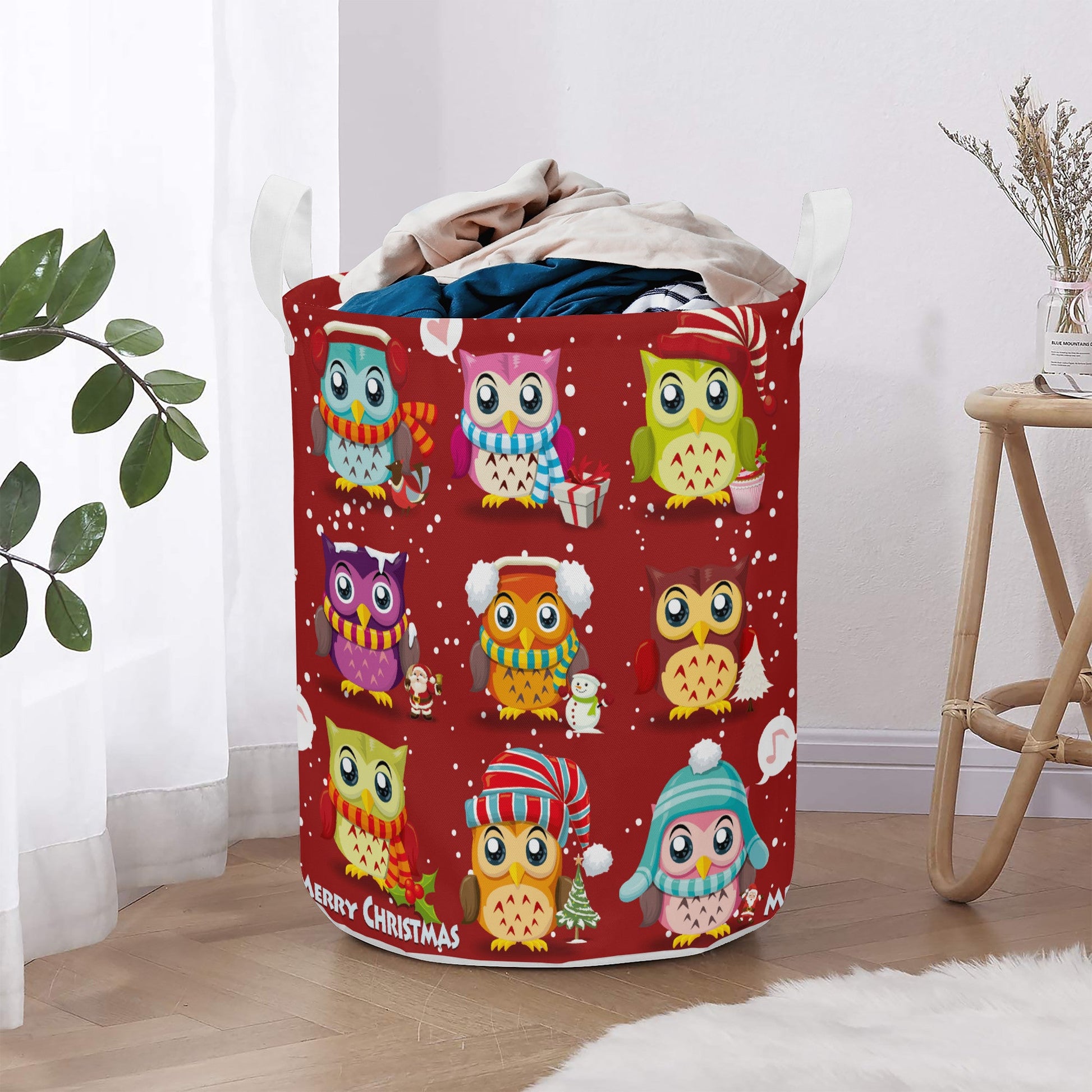 Round Laundry Basket Christmas Owls Home-clothes-jewelry