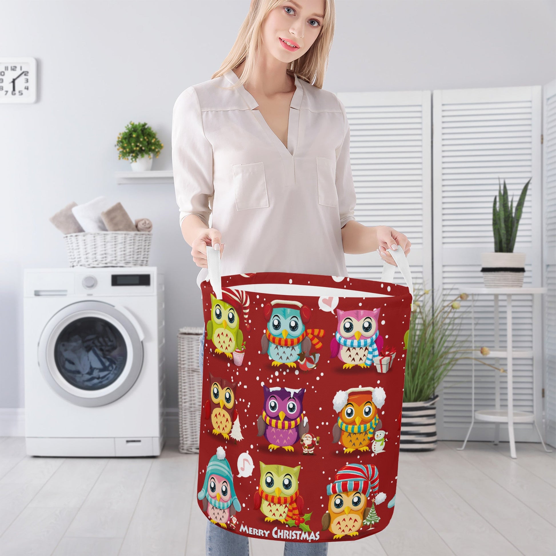 Round Laundry Basket Christmas Owls Home-clothes-jewelry