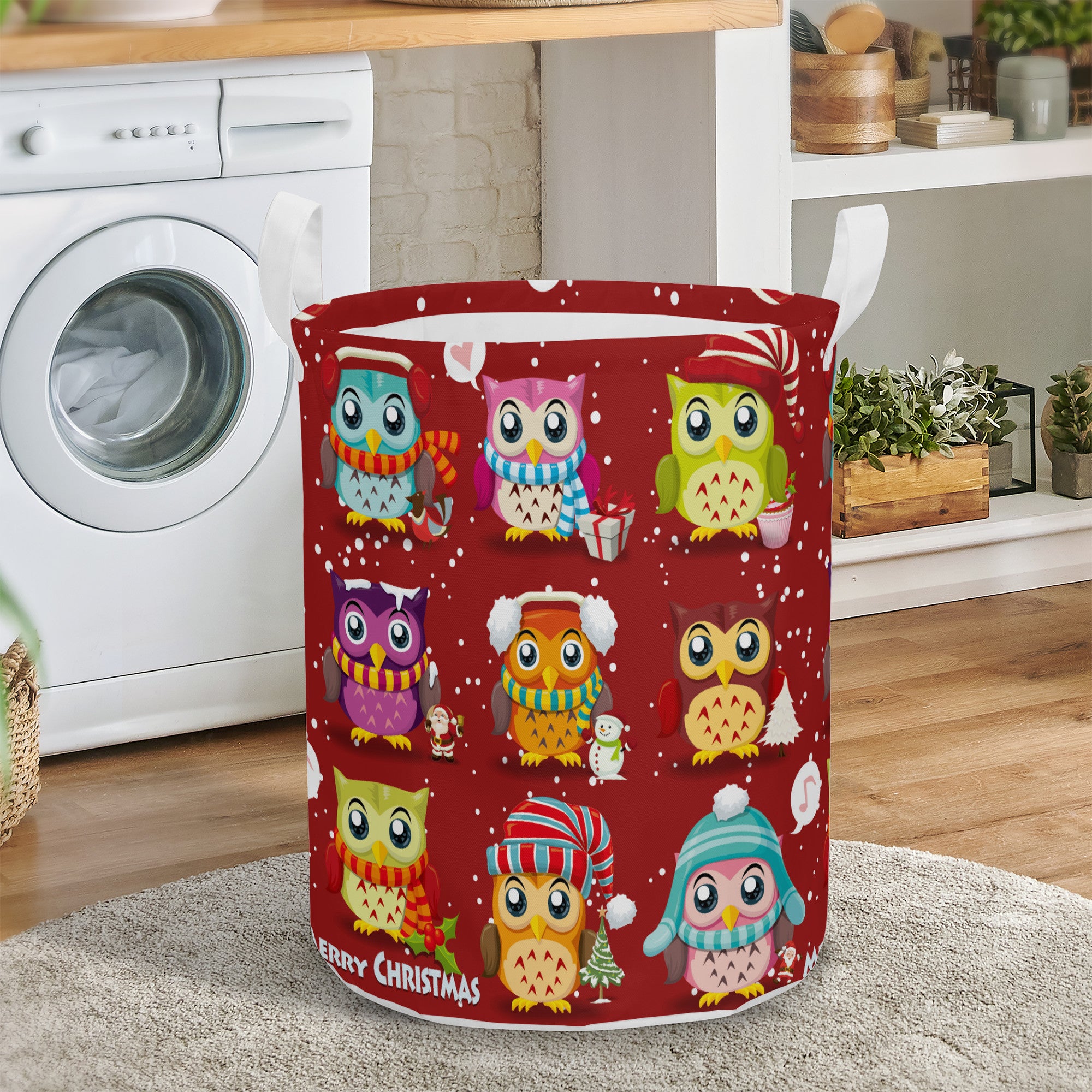 Round Laundry Basket Christmas Owls Home-clothes-jewelry